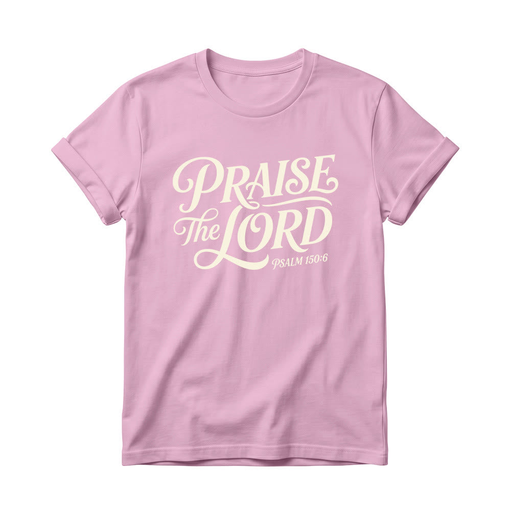 Christianartworkshop Ornate Curly Script Praise The Lord Psalm 150:6 Women’s Crewnecks T-shirt - Pink - 4XL - image 0