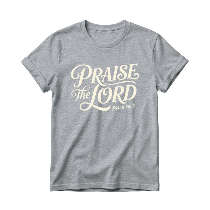 Christianartworkshop Ornate Curly Script Praise The Lord Psalm 150:6 Women’s Crewnecks T-shirt - Grey - 4XL - image 8
