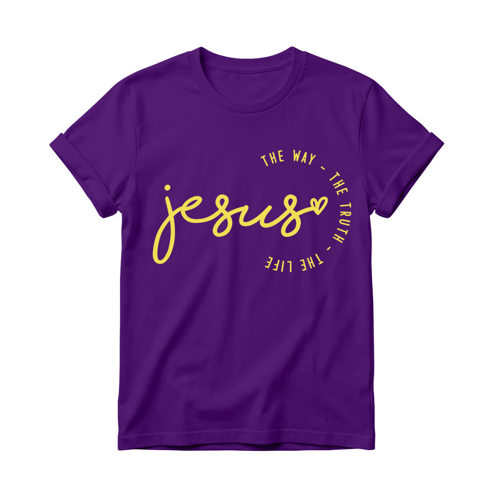 Christianartworkshop Handwritten Jesus Heart Accent Curved Arc The Way The Truth The Life Women’s Crewnecks T-shirt - Purple - 4XL - image 12