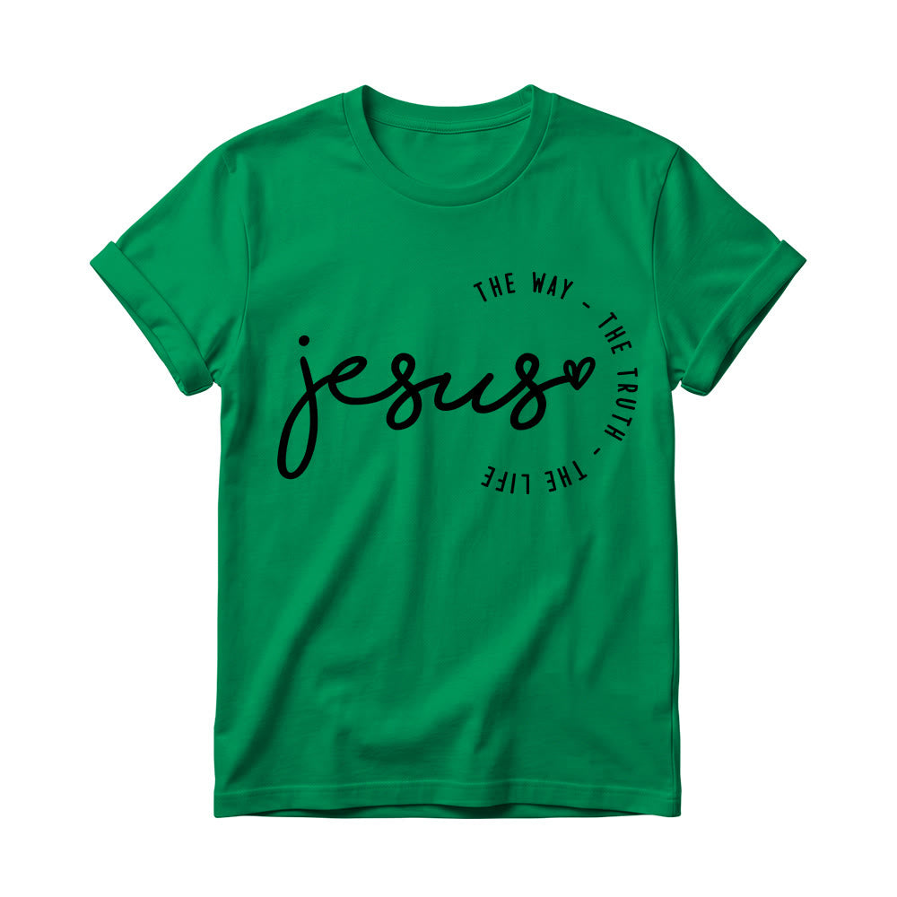 Christianartworkshop Handwritten Jesus Heart Accent Curved Arc The Way The Truth The Life Women’s Crewnecks T-shirt - Green - 4XL - image 16