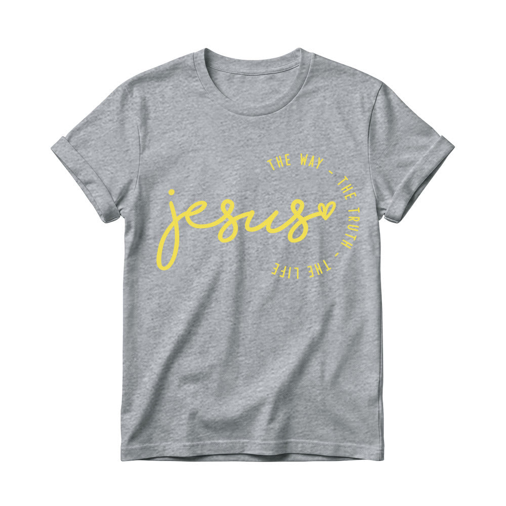 Christianartworkshop Handwritten Jesus Heart Accent Curved Arc The Way The Truth The Life Women’s Crewnecks T-shirt - Grey - 4XL - image 8