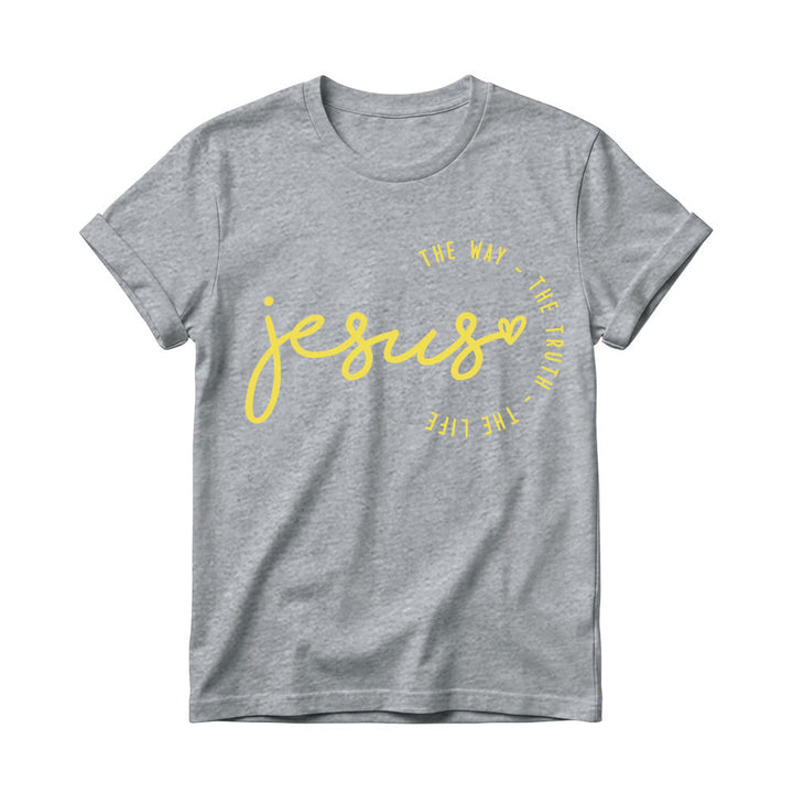 Christianartworkshop Handwritten Jesus Heart Accent Curved Arc The Way The Truth The Life Women’s Crewnecks T-shirt - Grey - 4XL - image 8