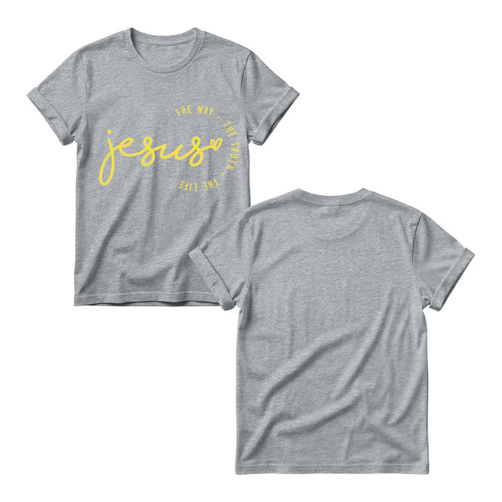 Christianartworkshop Handwritten Jesus Heart Accent Curved Arc The Way The Truth The Life Women’s Crewnecks T-shirt - image 9