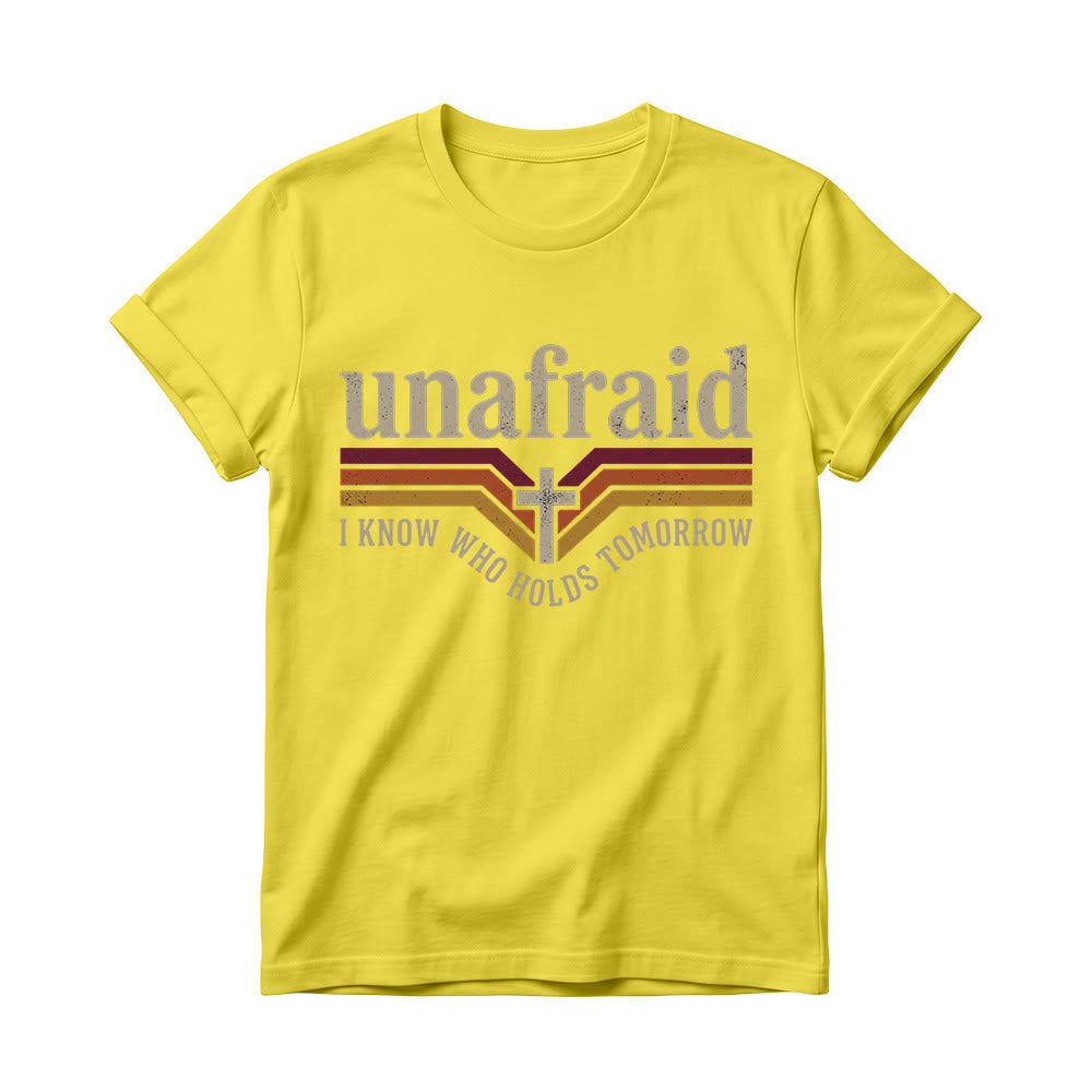 Christianartworkshop Retro Striped Cross Unafraid Curved Bottom Slogan Women’s Crewnecks T-shirt - Yellow - 4XL - image 8