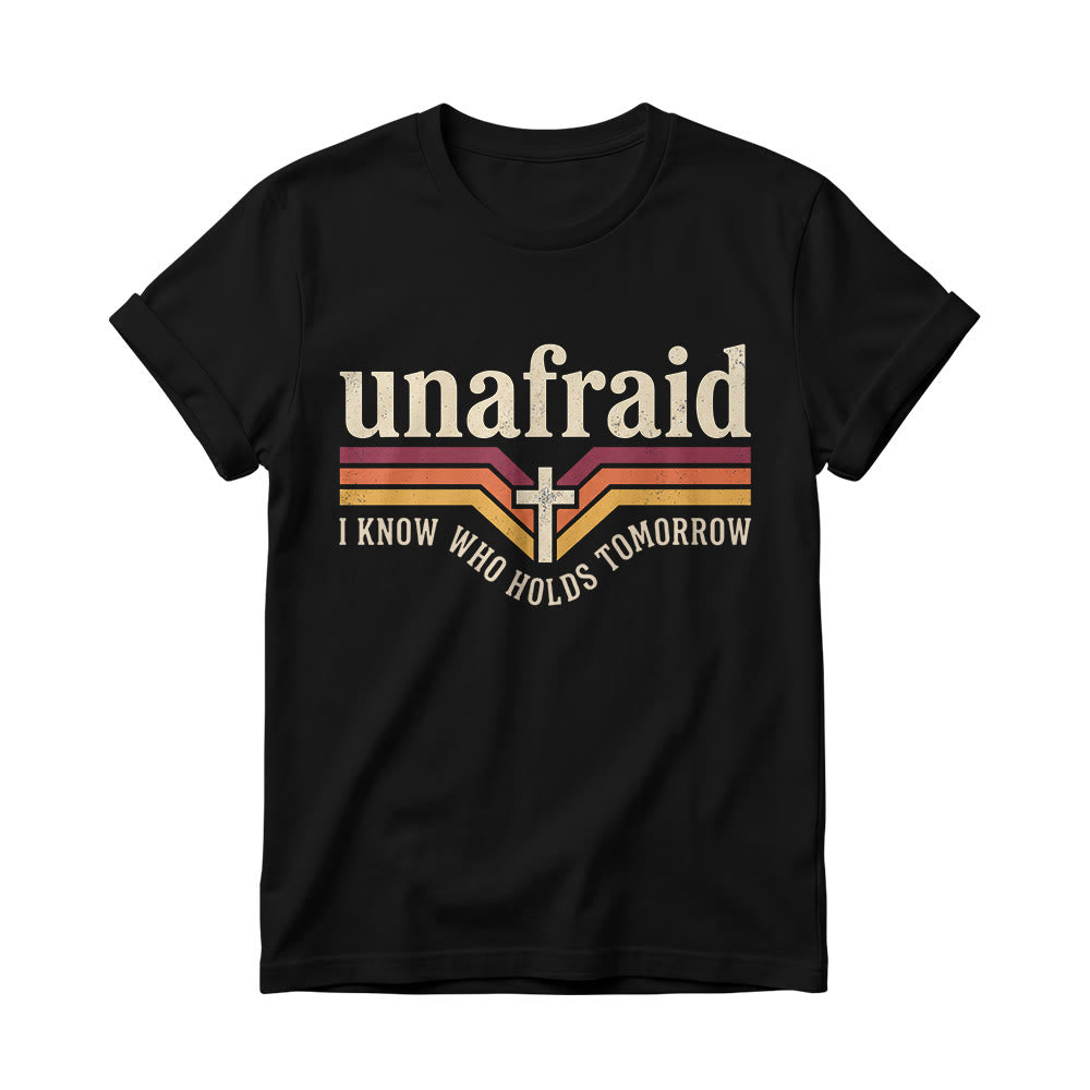Christianartworkshop Retro Striped Cross Unafraid Curved Bottom Slogan Women’s Crewnecks T-shirt - Black - 4XL - image 2