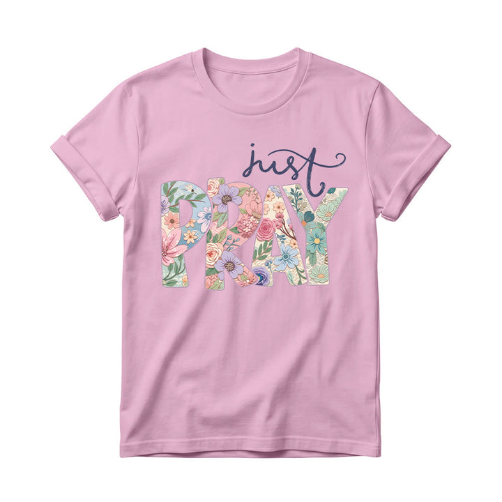 Christianartworkshop Floral Fill Pray Letter Top Cursive Just Women’s Crewnecks T-shirt - Pink - 4XL - image 4