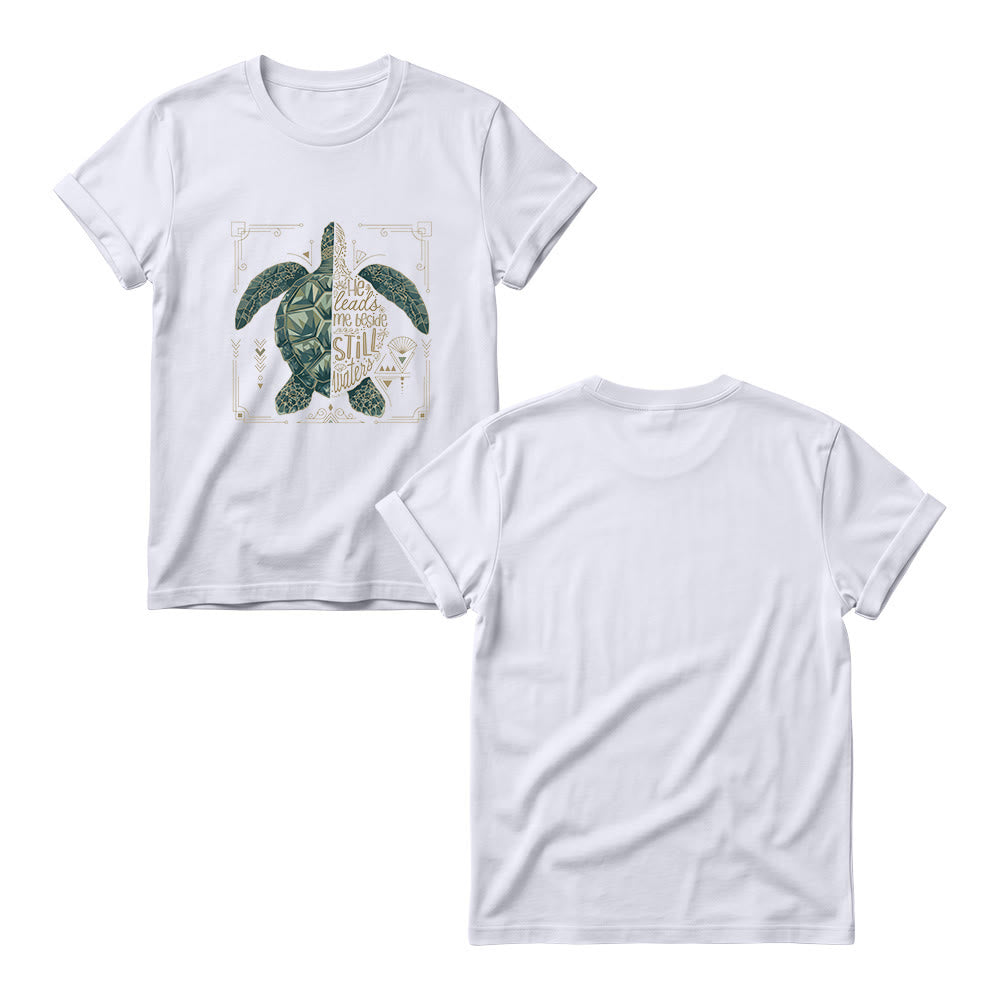 Christianartworkshop Split Geometric Sea Turtle Ornate Border Psalm Devotional Phrase Women’s Crewnecks T-shirt - image 7