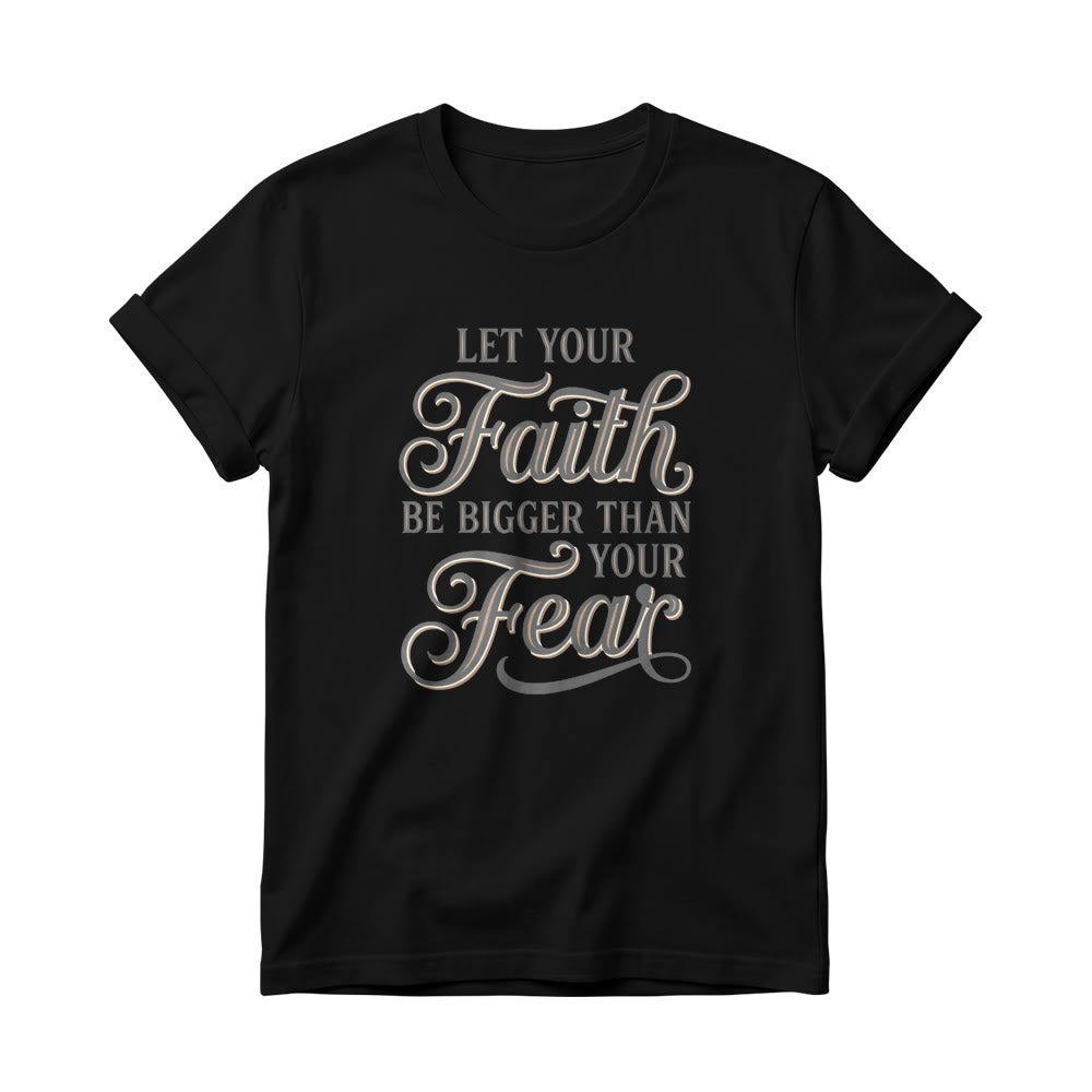 Christianartworkshop Decorative Cursive Key Faith & Fear Word Accent Casual Women’s Crewnecks T-shirt - Black - 4XL - image 7