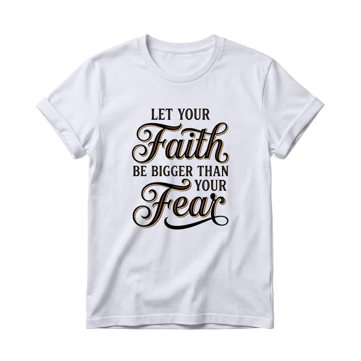 Christianartworkshop Decorative Cursive Key Faith & Fear Word Accent Casual Women’s Crewnecks T-shirt - White - 4XL - image 0