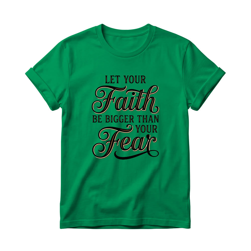 Christianartworkshop Decorative Cursive Key Faith & Fear Word Accent Casual Women’s Crewnecks T-shirt - Green - 4XL - image 17