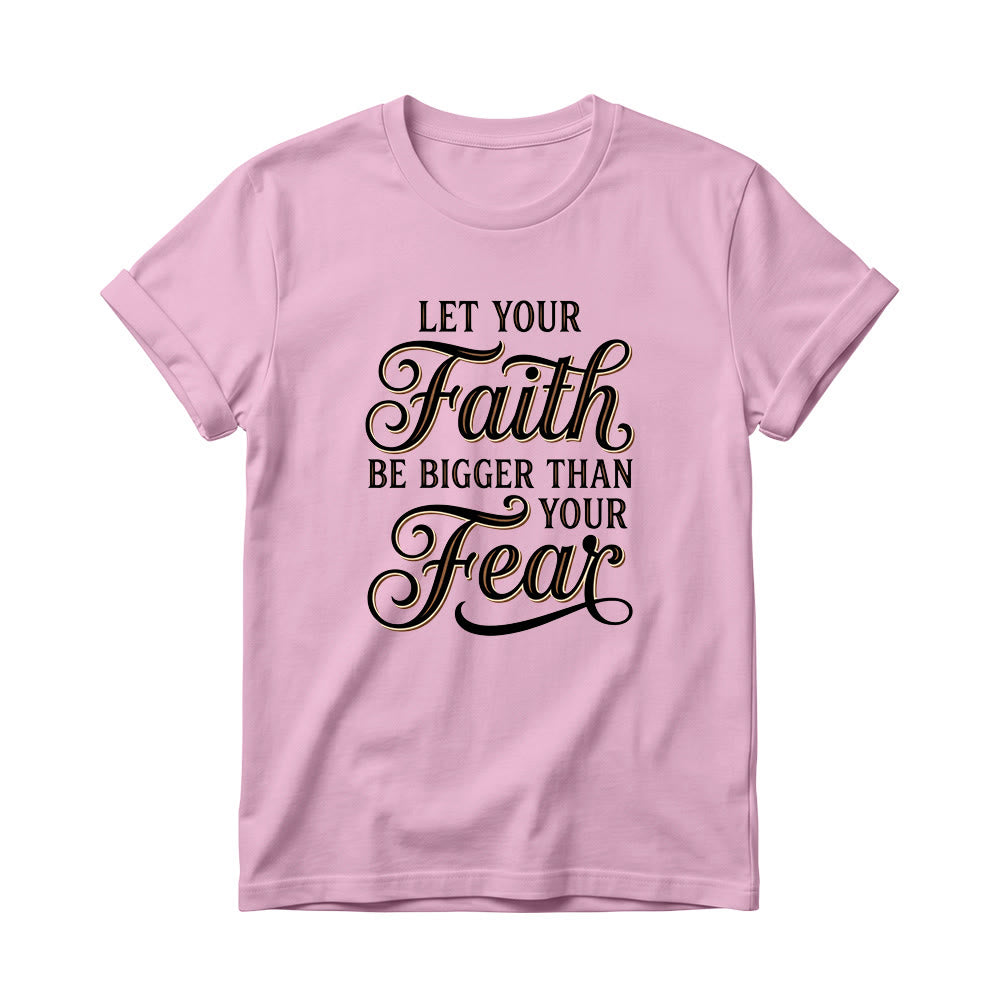 Christianartworkshop Decorative Cursive Key Faith & Fear Word Accent Casual Women’s Crewnecks T-shirt - Pink - 4XL - image 9