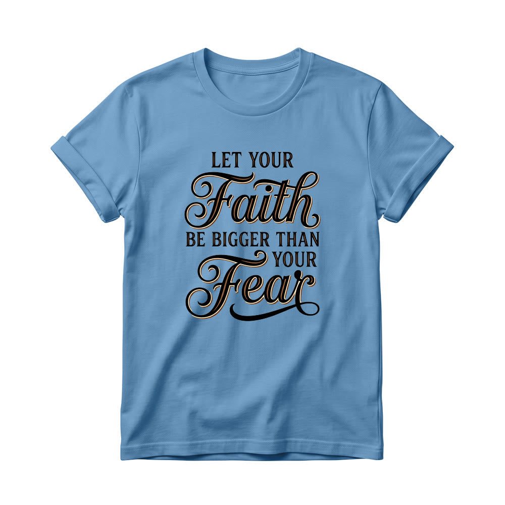 Christianartworkshop Decorative Cursive Key Faith & Fear Word Accent Casual Women’s Crewnecks T-shirt - Blue - 4XL - image 5