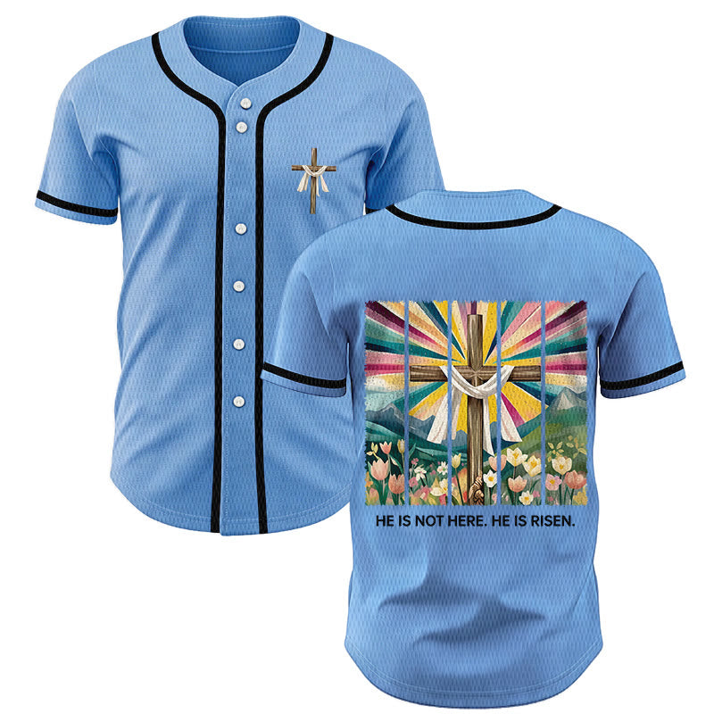 Christianartworkshop He Is Not Here He Is Risen Faith Unisex Baseball Jersey - Blue - 5XL - image 35