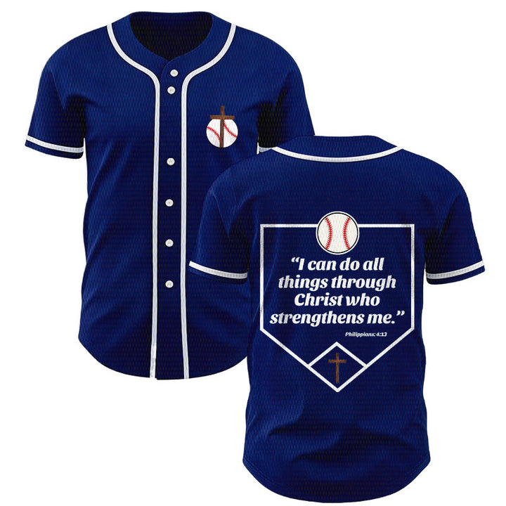 Christianartworkshop Philippians 4:13 Faith Baseball Jersey: Baseball Cross Motto Strength Devotion Athletic Shirt - Navy Blue - 5XL - image 0