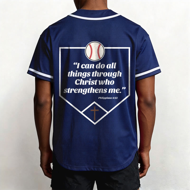 Christianartworkshop Philippians 4:13 Faith Baseball Jersey: Baseball Cross Motto Strength Devotion Athletic Shirt - image 4