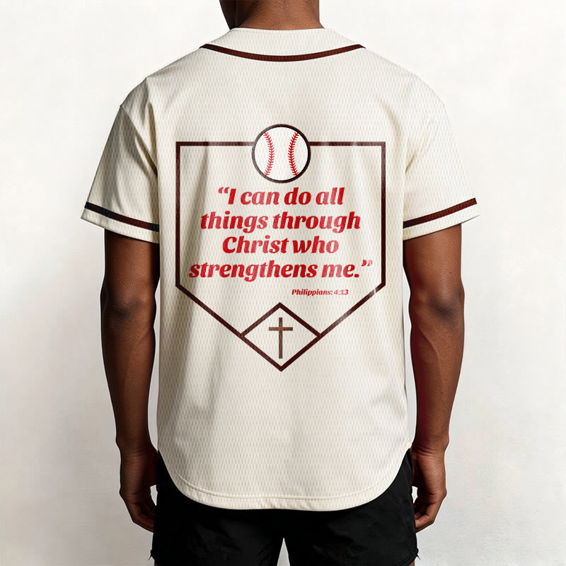 Christianartworkshop Philippians 4:13 Faith Baseball Jersey: Baseball Cross Motto Strength Devotion Athletic Shirt - image 11