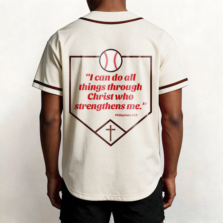 Christianartworkshop Philippians 4:13 Faith Baseball Jersey: Baseball Cross Motto Strength Devotion Athletic Shirt - image 11