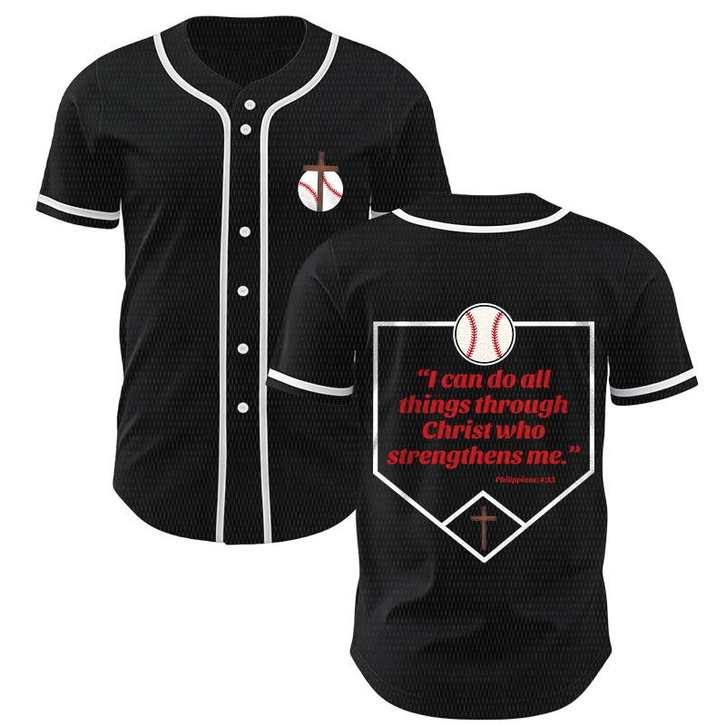 Christianartworkshop Philippians 4:13 Faith Baseball Jersey: Baseball Cross Motto Strength Devotion Athletic Shirt - Black - 5XL - image 21