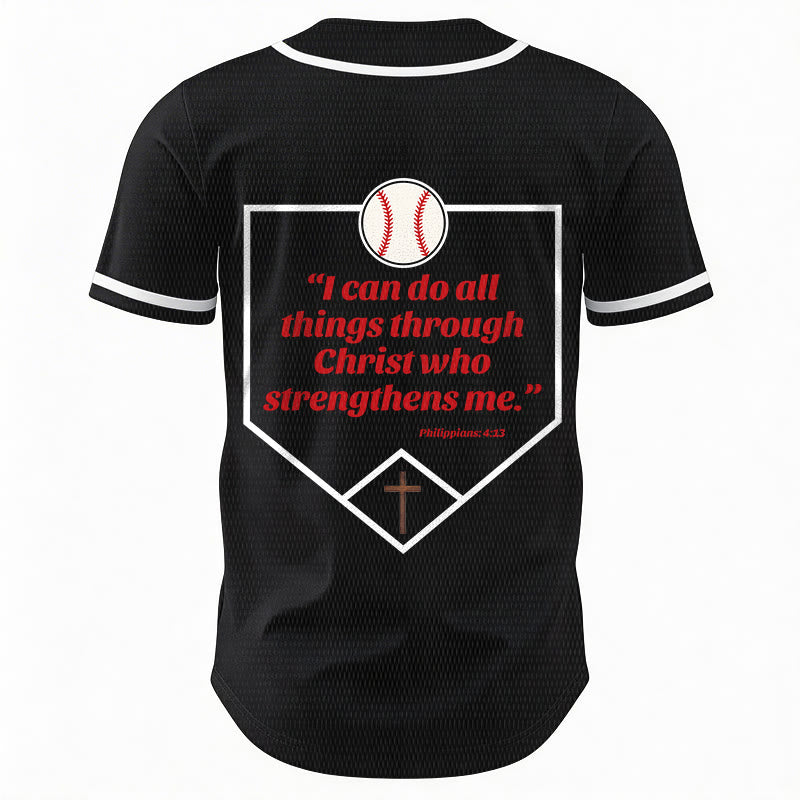 Christianartworkshop Philippians 4:13 Faith Baseball Jersey: Baseball Cross Motto Strength Devotion Athletic Shirt - image 25