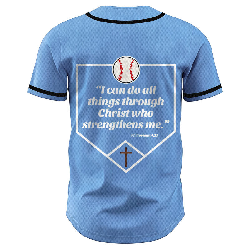 Christianartworkshop Philippians 4:13 Faith Baseball Jersey: Baseball Cross Motto Strength Devotion Athletic Shirt - image 48