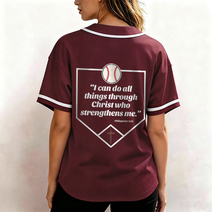 Christianartworkshop Philippians 4:13 Faith Baseball Jersey: Baseball Cross Motto Strength Devotion Athletic Shirt - image 40