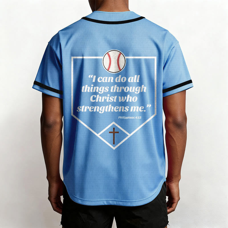 Christianartworkshop Philippians 4:13 Faith Baseball Jersey: Baseball Cross Motto Strength Devotion Athletic Shirt - image 46