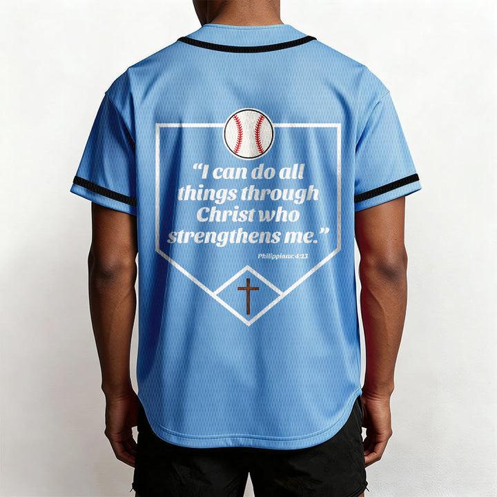 Christianartworkshop Philippians 4:13 Faith Baseball Jersey: Baseball Cross Motto Strength Devotion Athletic Shirt - image 46