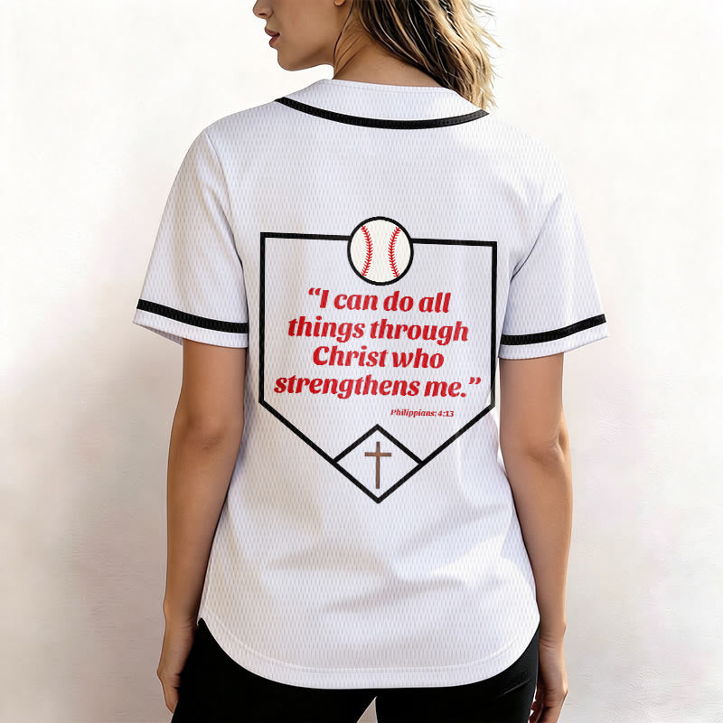 Christianartworkshop Philippians 4:13 Faith Baseball Jersey: Baseball Cross Motto Strength Devotion Athletic Shirt - image 19