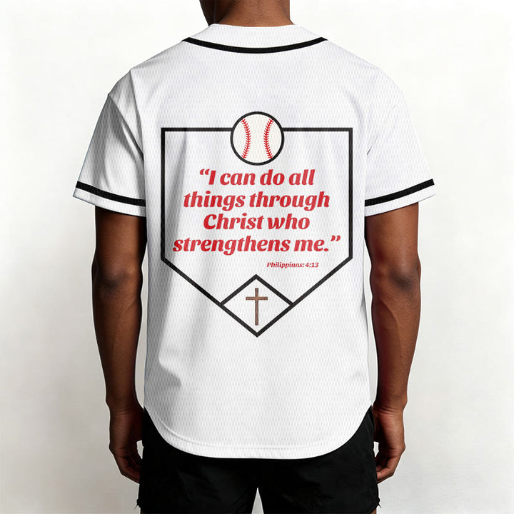 Christianartworkshop Philippians 4:13 Faith Baseball Jersey: Baseball Cross Motto Strength Devotion Athletic Shirt - image 18