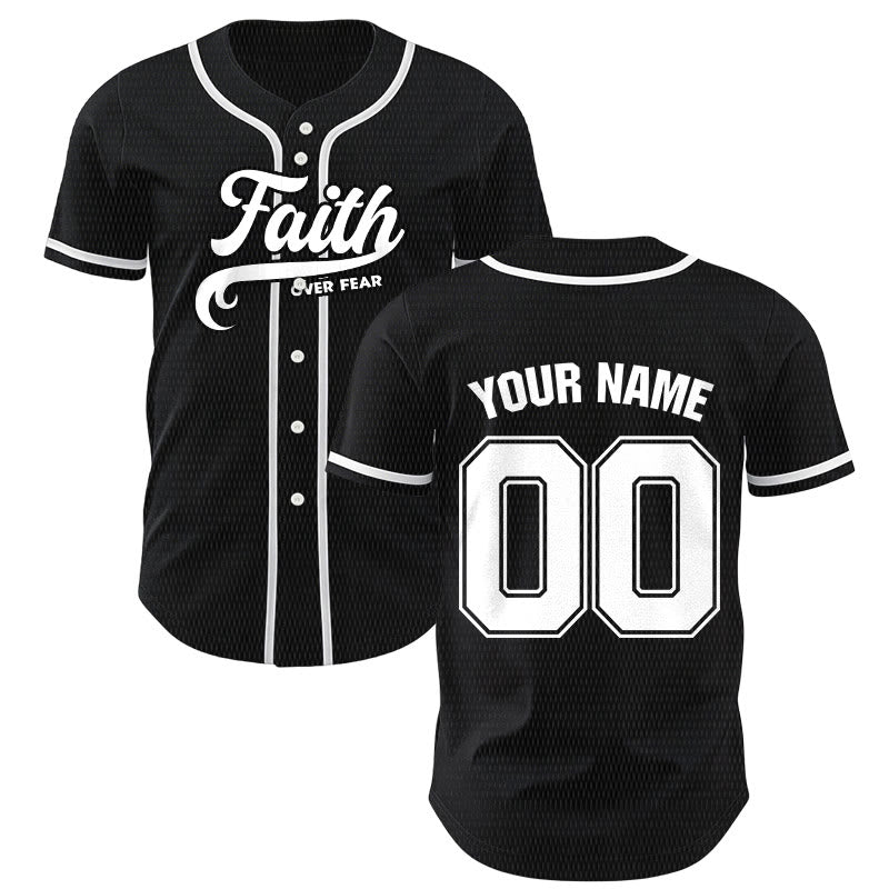 Christianartworkshop Faith Over Fear Custom Name Number Unisex Baseball Jersey - Black - 5XL - Name & Number Customized - image 0