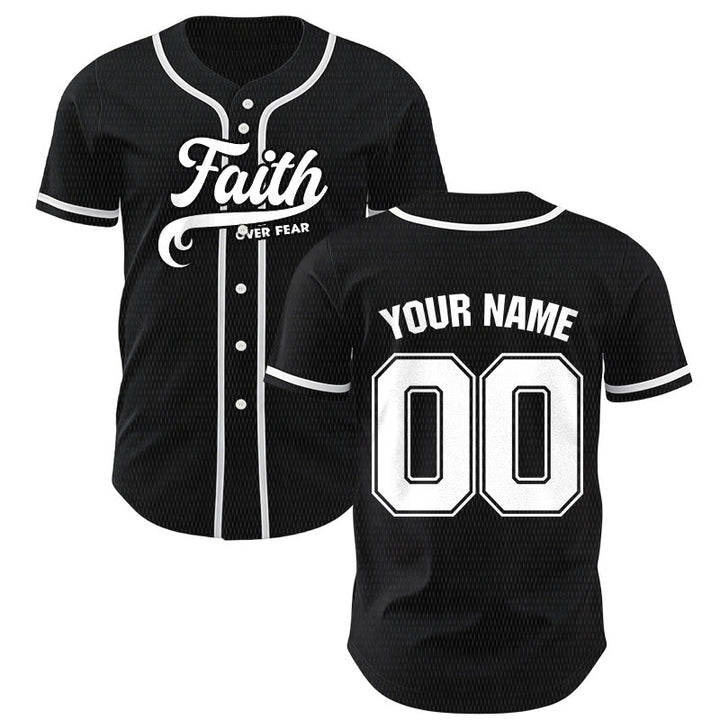 Christianartworkshop Faith Over Fear Custom Name Number Unisex Baseball Jersey - Black - 5XL - Name & Number Customized - image 0