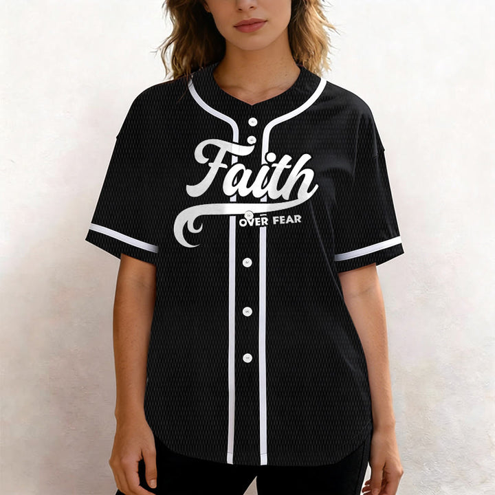 Christianartworkshop Faith Over Fear Custom Name Number Unisex Baseball Jersey - image 2
