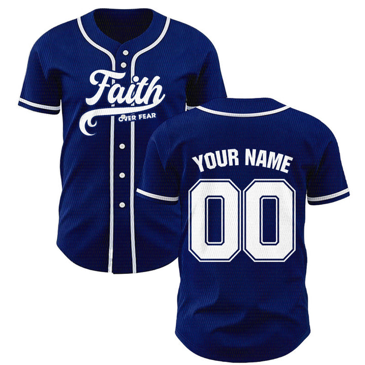 Christianartworkshop Faith Over Fear Custom Name Number Unisex Baseball Jersey - Navy Blue - 5XL - Name & Number Customized - image 7