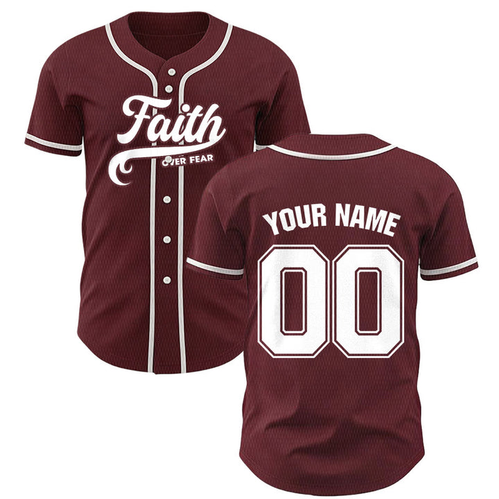 Christianartworkshop Faith Over Fear Custom Name Number Unisex Baseball Jersey - Wine - 5XL - Name & Number Customized - image 28