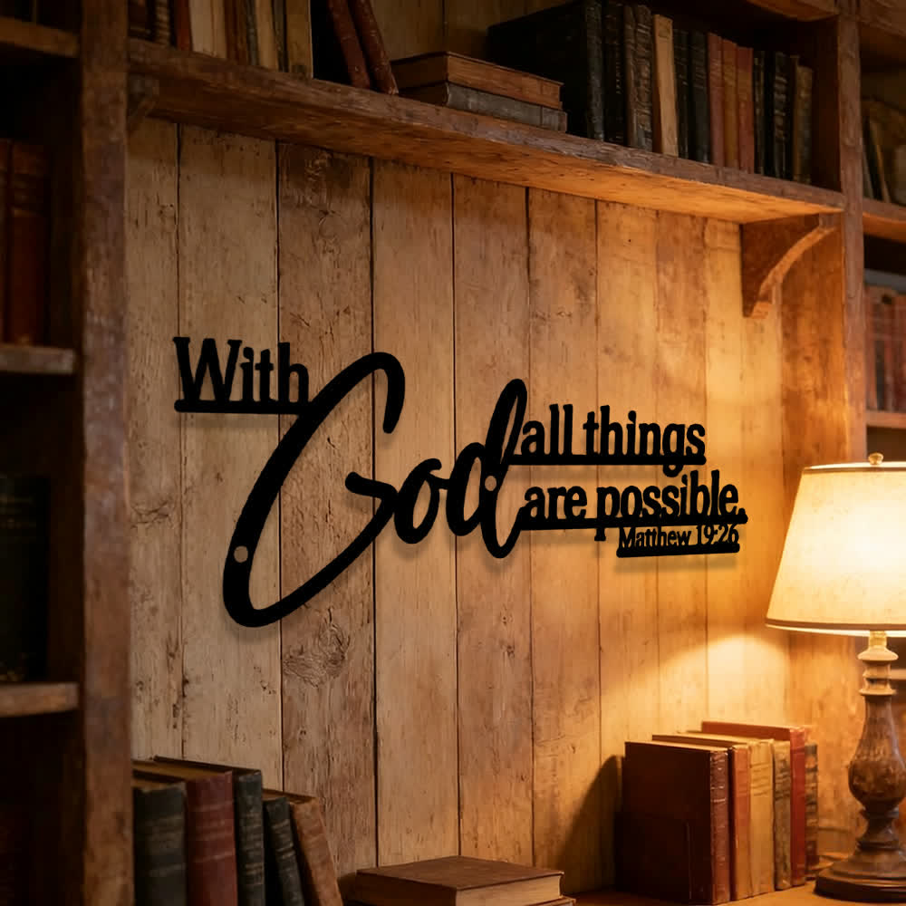 Christianartworkshop Mathew 19:26 Scripture With God All Things Are Possible Metal Wall Decor - image 0