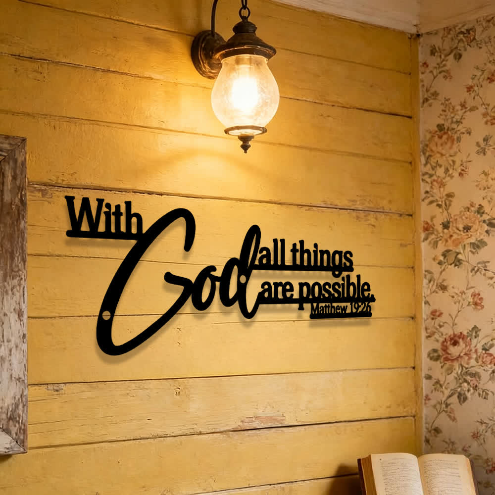 Christianartworkshop Mathew 19:26 Scripture With God All Things Are Possible Metal Wall Decor - image 1