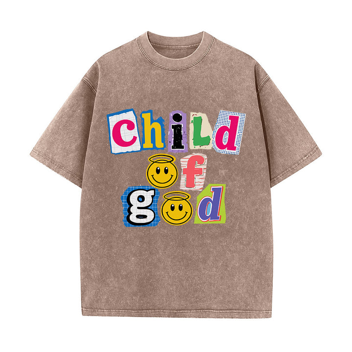 Christianartworkshop Cutout Collage Child Of God Smiley Face Inlay Front Print Washed T‑Shirt - Brown - 5XL - image 2