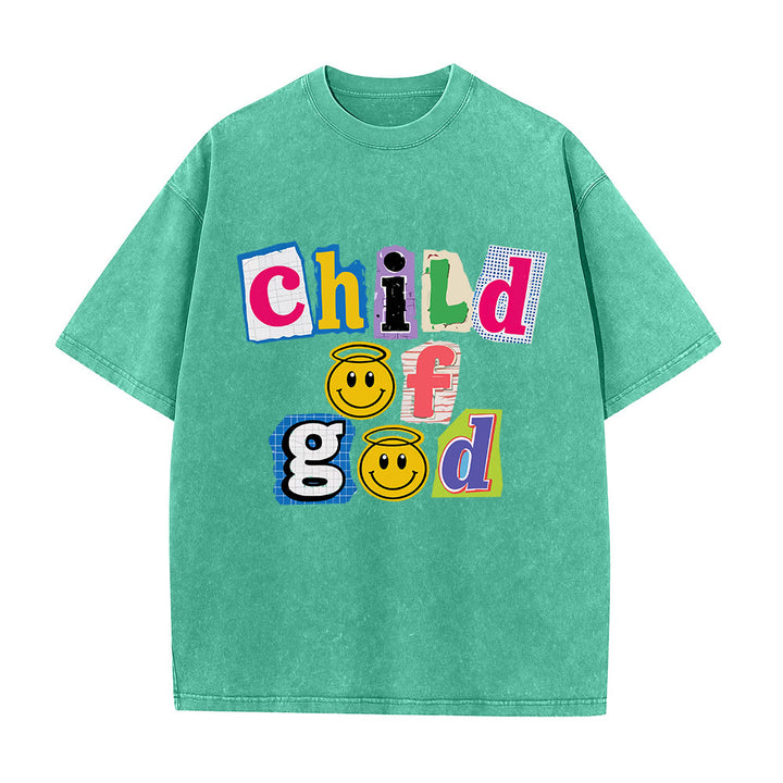 Christianartworkshop Cutout Collage Child Of God Smiley Face Inlay Front Print Washed T‑Shirt - Green - 5XL - image 5