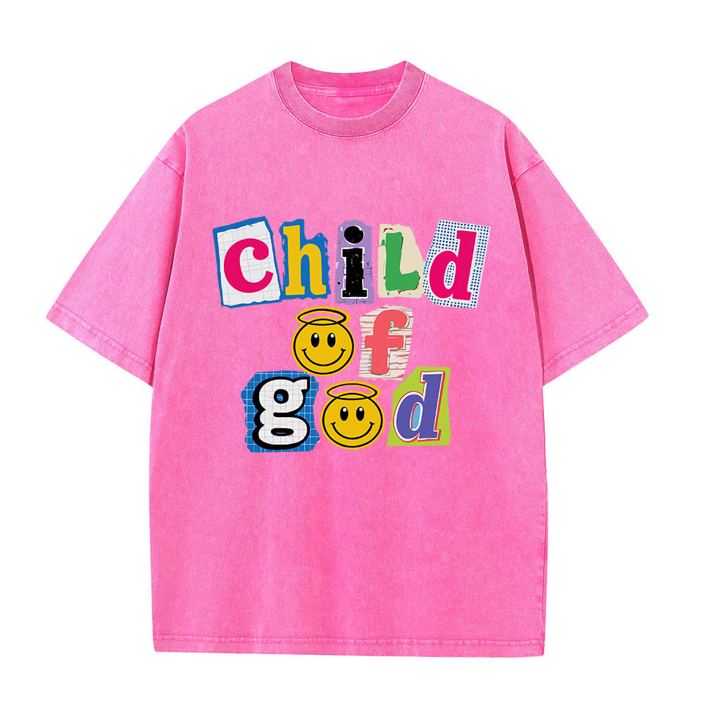 Christianartworkshop Cutout Collage Child Of God Smiley Face Inlay Front Print Washed T‑Shirt - Pink - 5XL - image 7