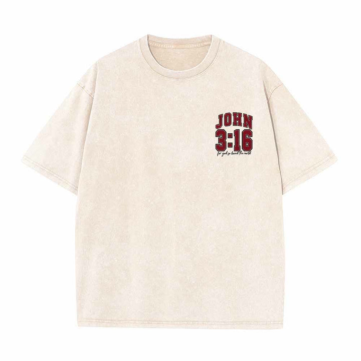 Christianartworkshop Left Chest John 3:16 Varsity Font Back For God So Loved The World Washed T‑Shirt - image 10