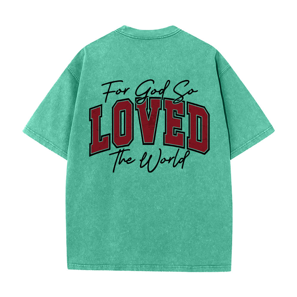 Christianartworkshop Left Chest John 3:16 Varsity Font Back For God So Loved The World Washed T‑Shirt - image 5