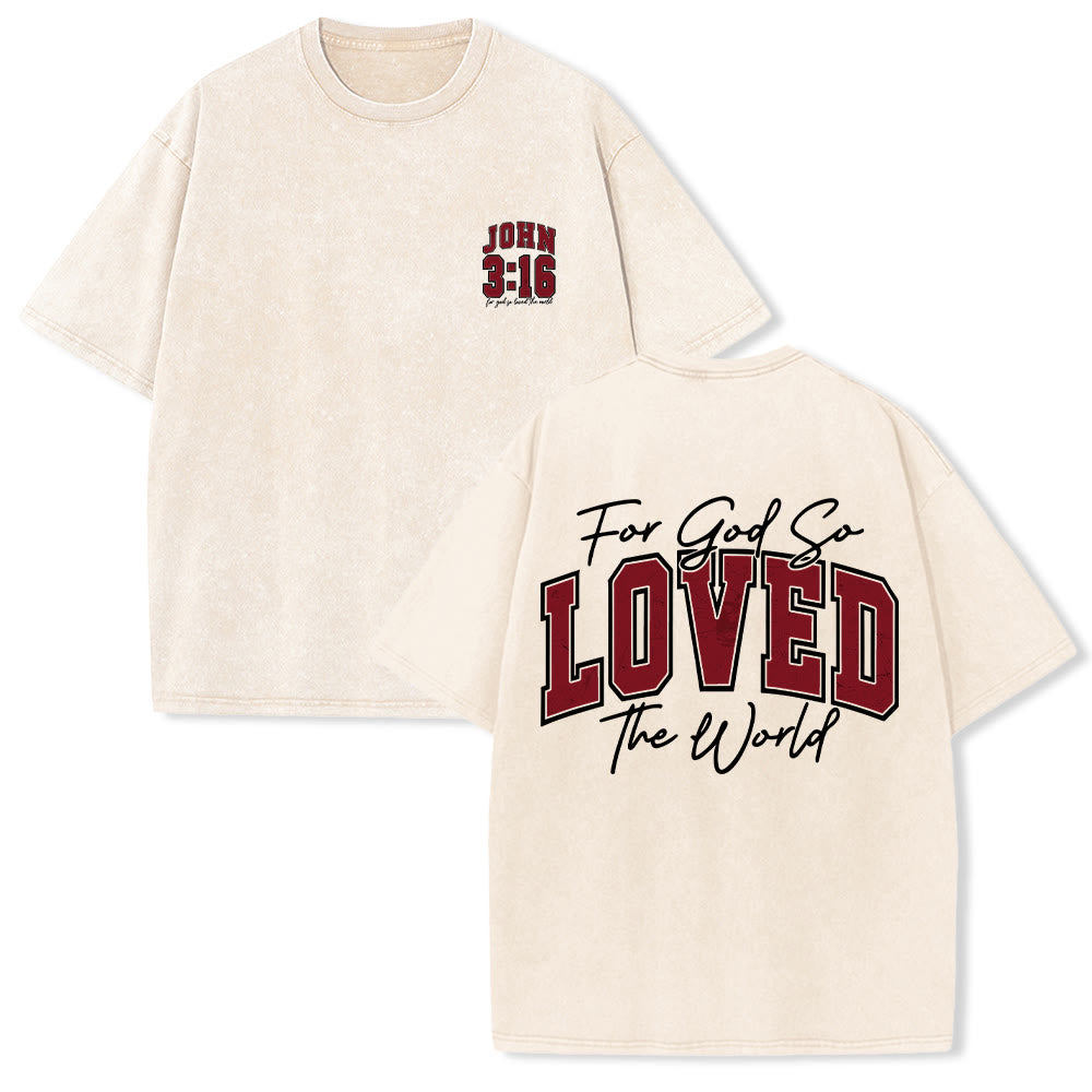 Christianartworkshop Left Chest John 3:16 Varsity Font Back For God So Loved The World Washed T‑Shirt - Beige - 5XL - image 9