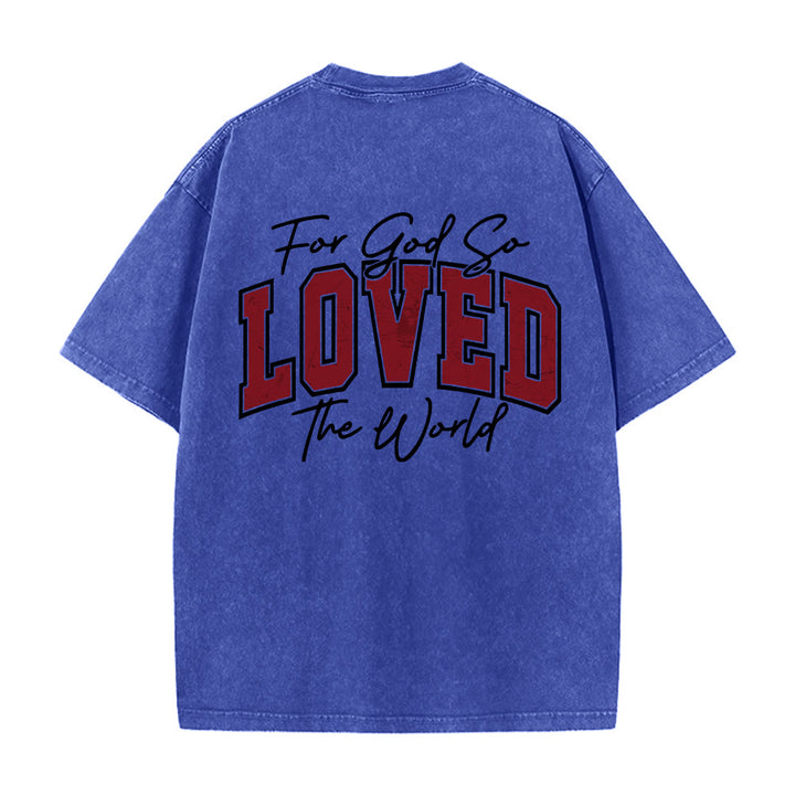 Christianartworkshop Left Chest John 3:16 Varsity Font Back For God So Loved The World Washed T‑Shirt - image 17