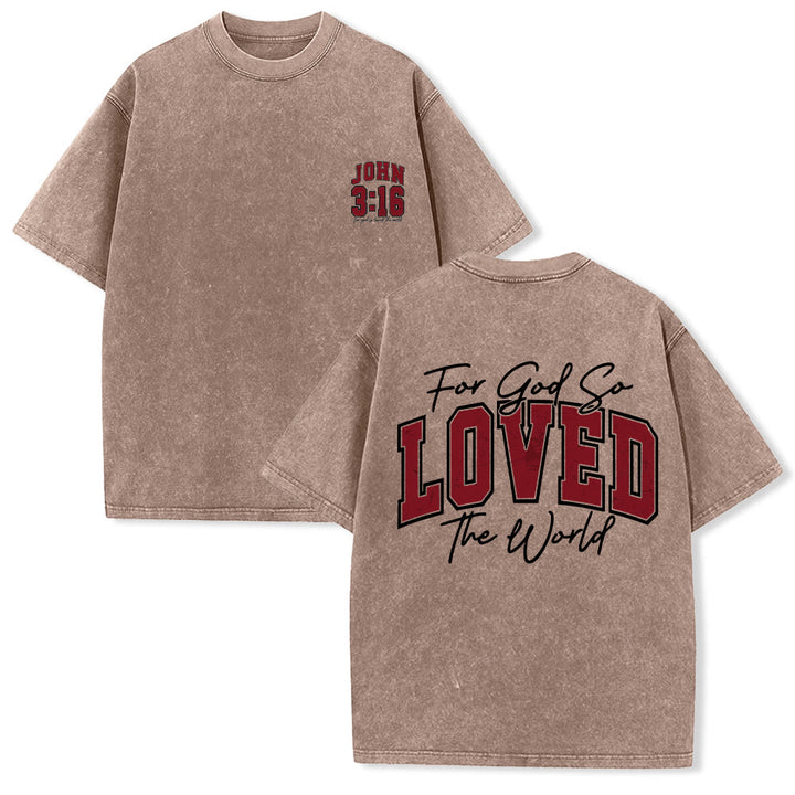 Christianartworkshop Left Chest John 3:16 Varsity Font Back For God So Loved The World Washed T‑Shirt - Brown - 5XL - image 12