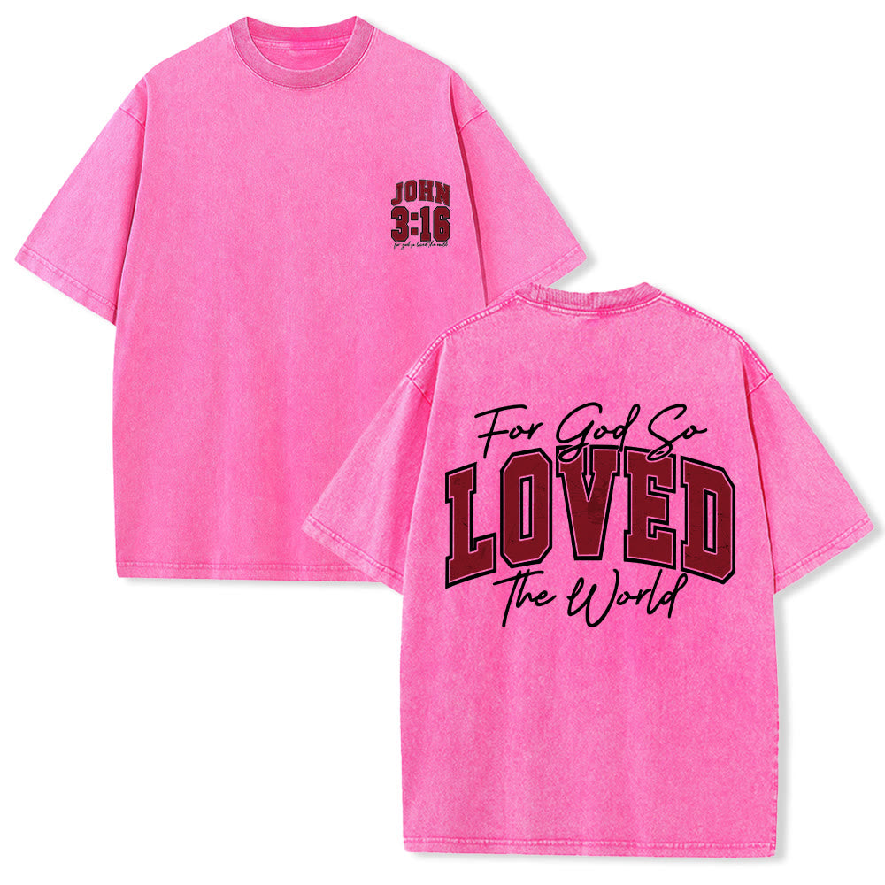 Christianartworkshop Left Chest John 3:16 Varsity Font Back For God So Loved The World Washed T‑Shirt - Pink - 5XL - image 21