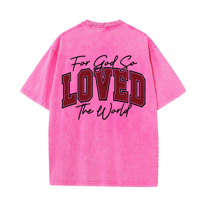 Christianartworkshop Left Chest John 3:16 Varsity Font Back For God So Loved The World Washed T‑Shirt - image 23