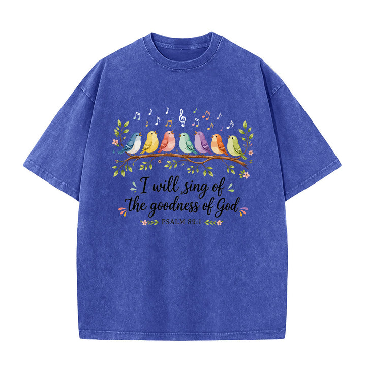 Christianartworkshop Branch Perched Songbirds Musical Note Floral Psalm 89:1 Worship Washed T‑Shirt - Blue - 5XL - image 5