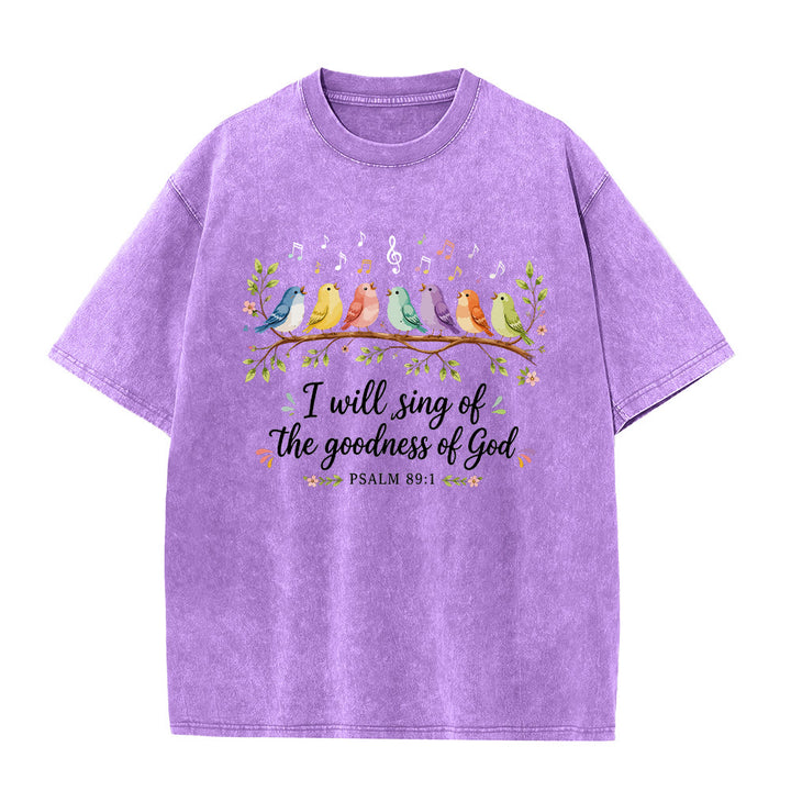 Christianartworkshop Branch Perched Songbirds Musical Note Floral Psalm 89:1 Worship Washed T‑Shirt - Purple - 5XL - image 6
