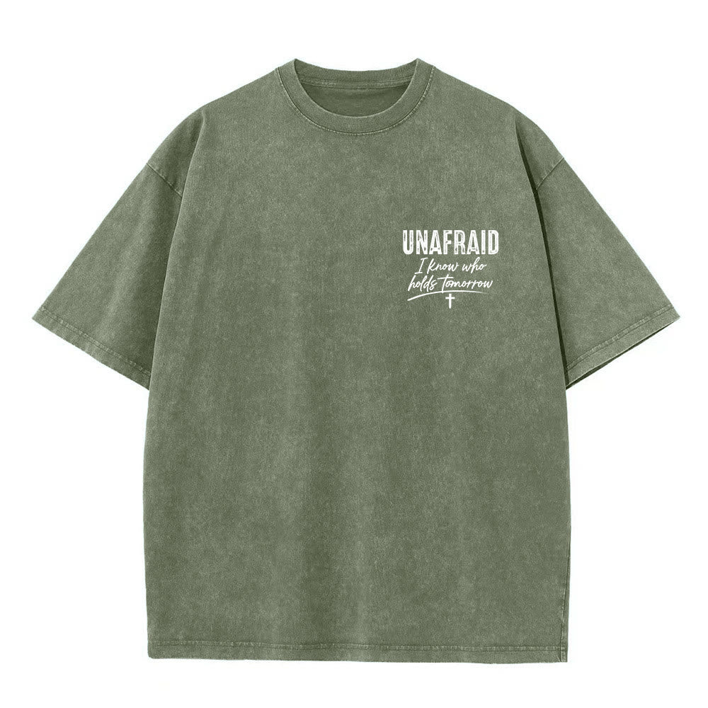 Christianartworkshop Left Chest Unafraid Cross Accent Back No Worries God Got Me Heart Detail Washed T‑Shirt - image 25