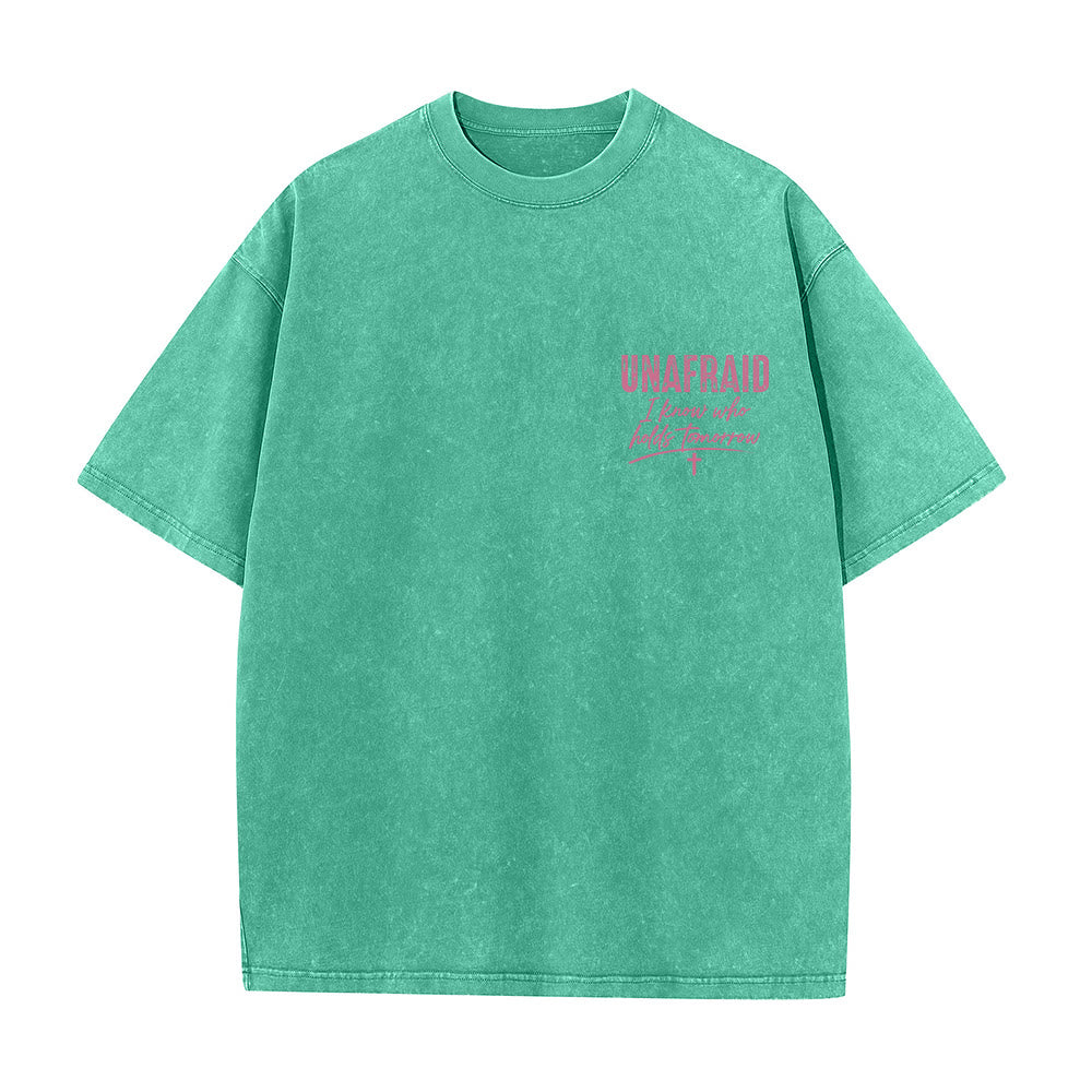 Christianartworkshop Left Chest Unafraid Cross Accent Back No Worries God Got Me Heart Detail Washed T‑Shirt - image 10